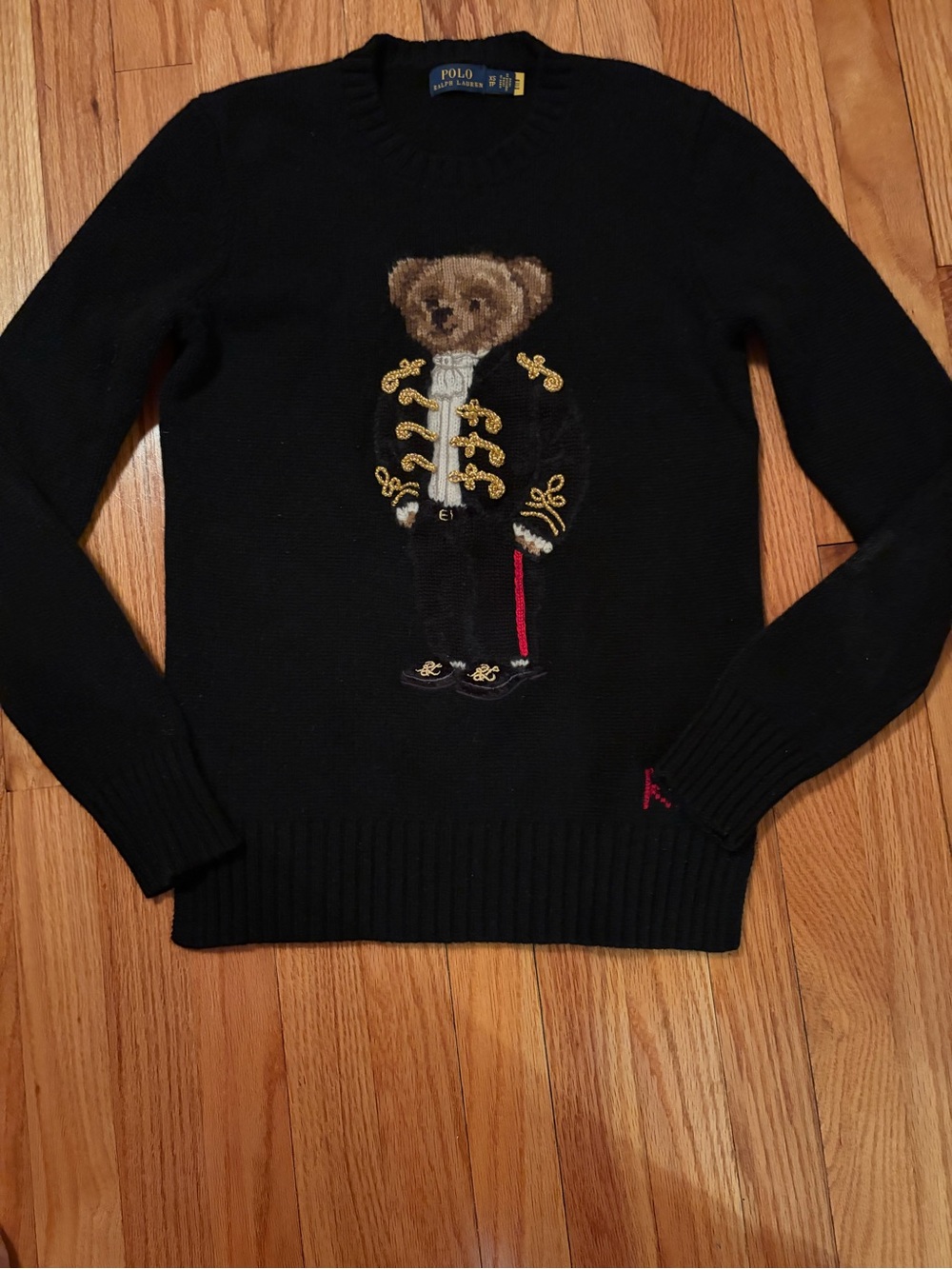 Polo by Ralph Lauren Black Crewneck Sweater with Embroidered Teddy Bear